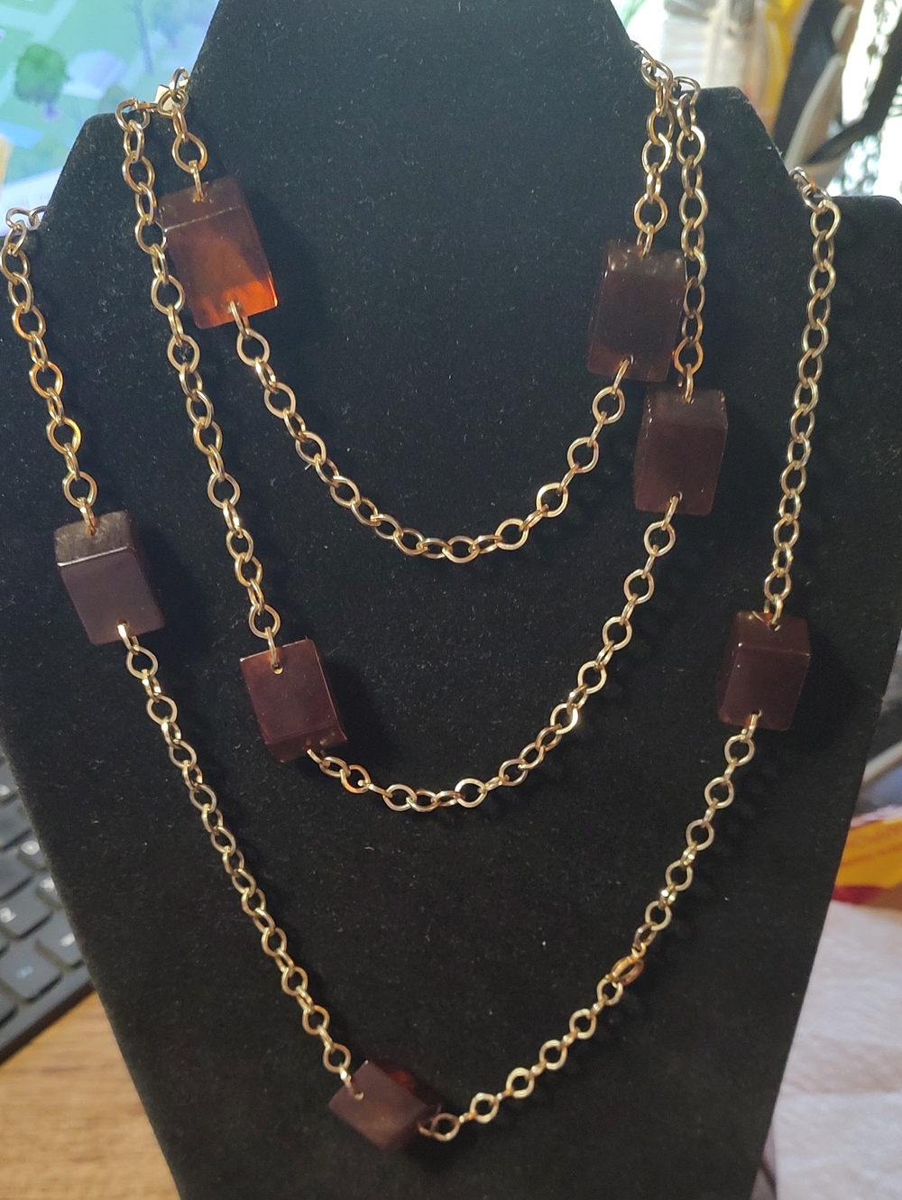 Bakelite Root beer Geometric Bead Necklace